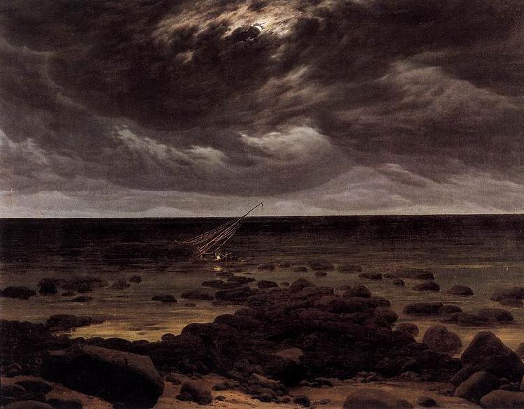 Caspar David Friedrich Seashore with Shipwreck by Moonlight oil painting image